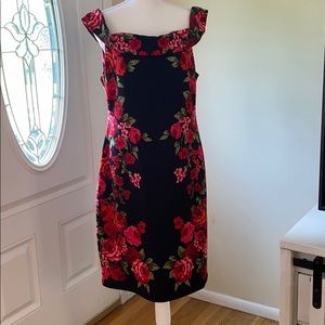 Black floral bodycon midi dress
